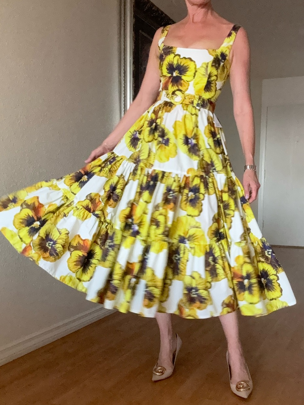 NADINE MERABI Helena Floral Midi Dress Tired 4 New $575